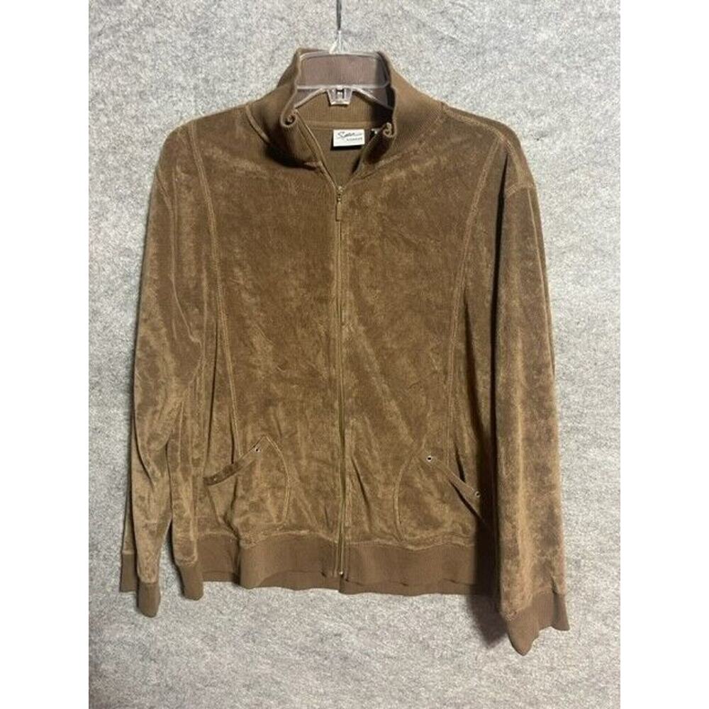 Vintage Y2K Spa by Chico's Velour Track Jacket Size 3 Brown Coastal Grandmother